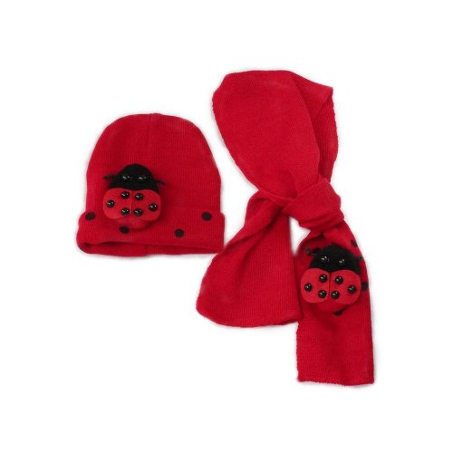 TOOGOO(R) Winter Cute Baby Infant Boy Girls Ladybug Warm Beanie Hat Cap + Scarf 2N1