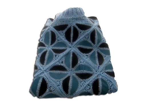 Extra 50% Off Hand Embroidered Poncho with Lots of Colorful Leather LEP_SQ_LIGHTBLUE_001