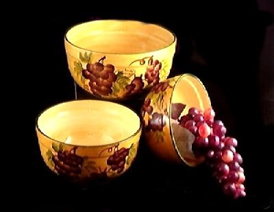 KITCHEN BOWLS, 3PC MIXING BOWLS, TUSCANY WINE GRAPE DECOR