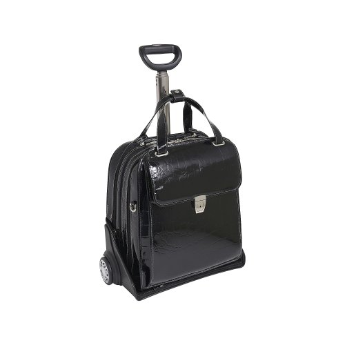 Siamod 35325 Novembre Vertical Italian Leather Ladies Wheeled Detachable Laptop Case (Black)