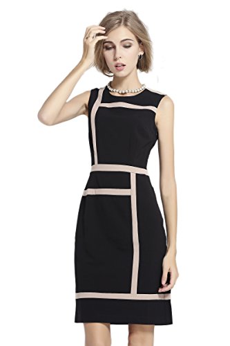 Yacun Women's Splice Color Block Business Pencil Sheath Dress For Work