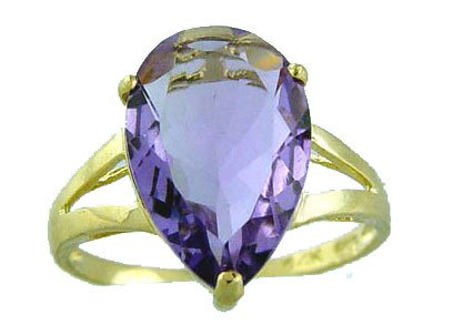 3ct Pear Cut Genuine Amethyst and 14K Yellow Gold Ring Size 7