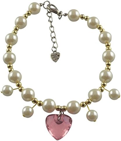 Dogloveit Pet Puppy Cat Dog Accessories Pearl Necklace w/ Heart Pendant Lovely Jewelry for Pet Dog Cat (Pink, M)
