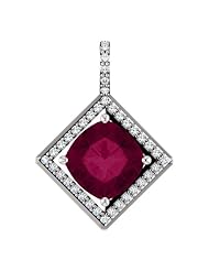 Platinum 8.00x8.00mm Antique Cushion Cut Rhodolite Garnet and Diamond Pendant