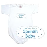 BABY BODYSUIT WHITE  LIGHT BLUE CLOUD LOVE ME , I'M SPANISH  SPAIN 0 - 3 Months
