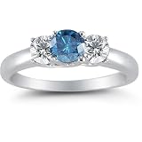 1 Carat Three Stone Blue and White Diamond Ring