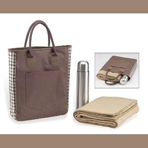Coffee Blanket Tote (Brown w Plaid Accents, Tan blkt) by