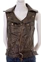 Mustard Seed Sleeveless Vest Belted Zippered Faux Leather Motorcycle Biker Jacket