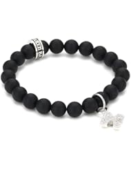King Baby "Cross" Onyx Bead Bracelet with Pave Cubic Zirconia Baby MB Cross