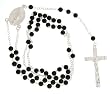Genuine Onyx and Sterling Silver Beaded Rosary Necklace - 4MM Bead - 26IN Necklace Part