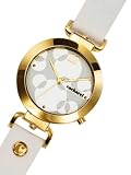 Cacharel - CW3335BF - Montre Femme - Quartz Analogique - Ronde - Cadran Blanc - Bracelet Cuir Blanc