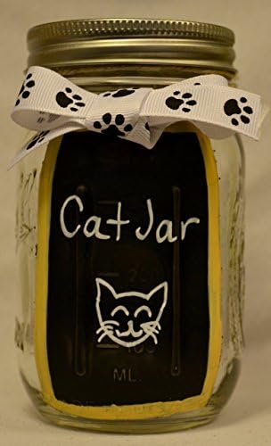 Cat Jar. Customized Chalkboard Mason Jars with Cat Treats and Toy.