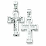 Sterling Silver Rhodium-Plated Hollow Latin Crucifix Pendant