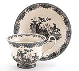 Kitchen & Housewares : Black Toile Porcelain Teacup And Saucer Set for Elegant Teas And Dining