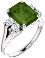 18K White Gold 10.00x8.00mm Emerald Cut Green Tourmaline and Diamond Ring -- LIFETIME WARRANTY
