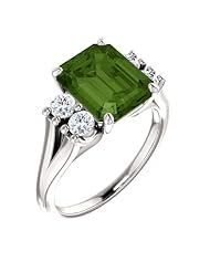 Platinum 10.00x8.00mm Emerald Cut Green Tourmaline and Diamond Ring -- LIFETIME WARRANTY