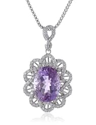 White Bronze Amethyst and Cubic-Zirconia Chain Pendant Necklace, 18"