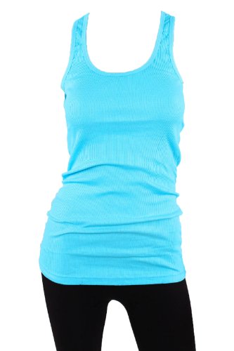 Sofra Women's Tank Top Cotton Ribbed-XL-Aqua Blue