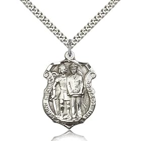 .925 Sterling Silver St. Saint Michael the Archangel the Archangel Medal Pendant 1 1/4 x 7/8" Inches 5694SS--Comes With a 24" Inch SG Heavy Curb Chain Stainless Silver Heavy Curb Chain In A Grey Velvet Gift Box Patron Saint of Police Officers/EMTs