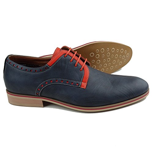 Ferro Aldo MFA-19393LE Men's Navy Blue Orange Lace Up Round Toe Oxford Dress Shoes