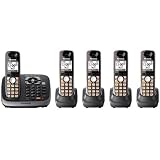 Panasonic KX-TG6545 Dect 6.0 Plus Expandable Digital Cordless Phone System with Caller ID, Answering System and 5 Handsets, Black