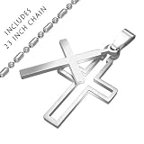 Stainless Steel Double Cross Pendant with 23 Inch Stainless Steel Chain