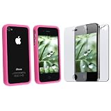 Hot Pink TPU Bumper Case Compatible With iPhone® 4 iPhone® 4S - AT&T, Sprint, Version 16GB 32GB 64GB w/ Clear Full Body Front + Back Protection