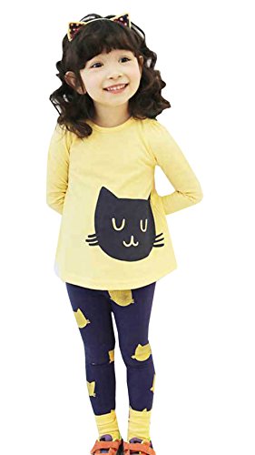 Waboats Winter Kids Girls Cartoon Printed Long Sleeve Top & Pant 4T Yellow