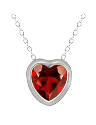 0.90 Ct Heart Shape Shape Red Garnet 10k White Gold Pendant with 18" Gold Chain