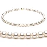 14k 7.5-8mm White Japanese Akoya Saltwater Cultured Pearl Necklace AAA Quality, 18 Inch Princess