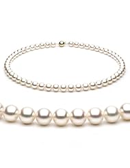 14k 7.5-8mm White Japanese Akoya Saltwater Cultured Pearl Necklace AAA Quality, 18 Inch Princess