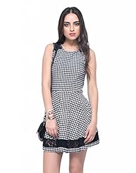Houndstooth Print Cotton/Jersey Lace Skater Dress 