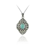 Sterling Silver Genuine Marcasite & Turquoise Diamond Shaped Locket Pendant