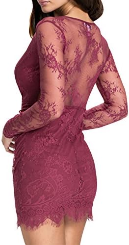 S-MSS Women's Sexy Deep-v Lace See Through Irregular Clubwear Dress 2XL Wine Red