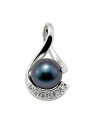 Tahitian Black Pearl Pendant with Diamonds in 14K White Gold (11-12mm)