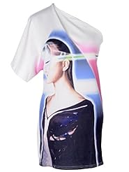 Denim Cutout One Shoulder Short Sleeves General Print  Dress