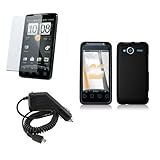 HTC EVO 4G SHIFT BLACK RUBBERIZED CASE, RAPID CAR CHARGER, LCD SCREEN PROTE ....