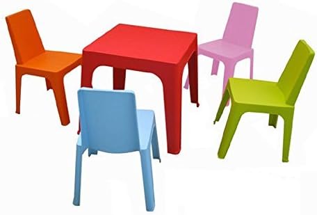 Unique Julieta Kids 5 Piece Indoor/Outdoor Table and Chair Set, Multi-color