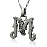 Men's Black Sterling Silver Alphabet Initial M Black Diamond Pendant Necklace - 0.07 carat