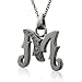 Men's Black Sterling Silver Alphabet Initial M Black Diamond Pendant Necklace - 0.07 carat