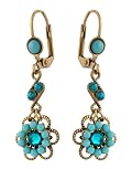 Michal Negrin Dangle Flower Earrings with Turquoise Swarovski Crystals-Hypoallergenic, Victorian Style