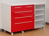 JKプラン アルミ枠ガラス扉キッチン収納 キッチンカウンター 幅120cmレッド kc-256