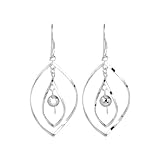 Sterling Silver Double Open Design with Silver Ball Center Drop Earrings
