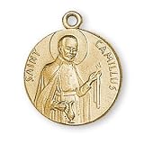 12K Gold Filled Saint Camillus Medal and 18-inch Chain