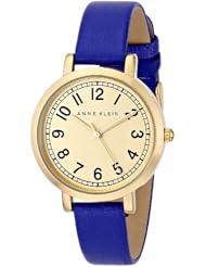 Anne Klein Womens AK/1662CHPR Gold-Tone Easy-to-Read Dial Purple Leather Strap Watch