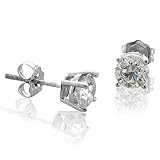 14k White Gold Round Brilliant Cut Diamond Stud Earrings (GH, I, 1.00 carat)
