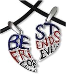 Dark - Red, Blue & Black - TWO HEARTS - Best Friends Necklace - BFF - 2-Piece Pewter Friendship Jewelry Set
