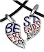 Dark - Red, Blue & Black - TWO HEARTS - Best Friends Necklace - BFF - 2-Piece Pewter Friendship Jewelry Set