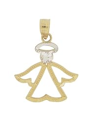 14k Yellow Gold, Angel with Wings Pendant Charm 17mm Wide