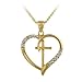 18k Plated Sterling Silver Diamond Accent Heart and Cross Pendant, 18